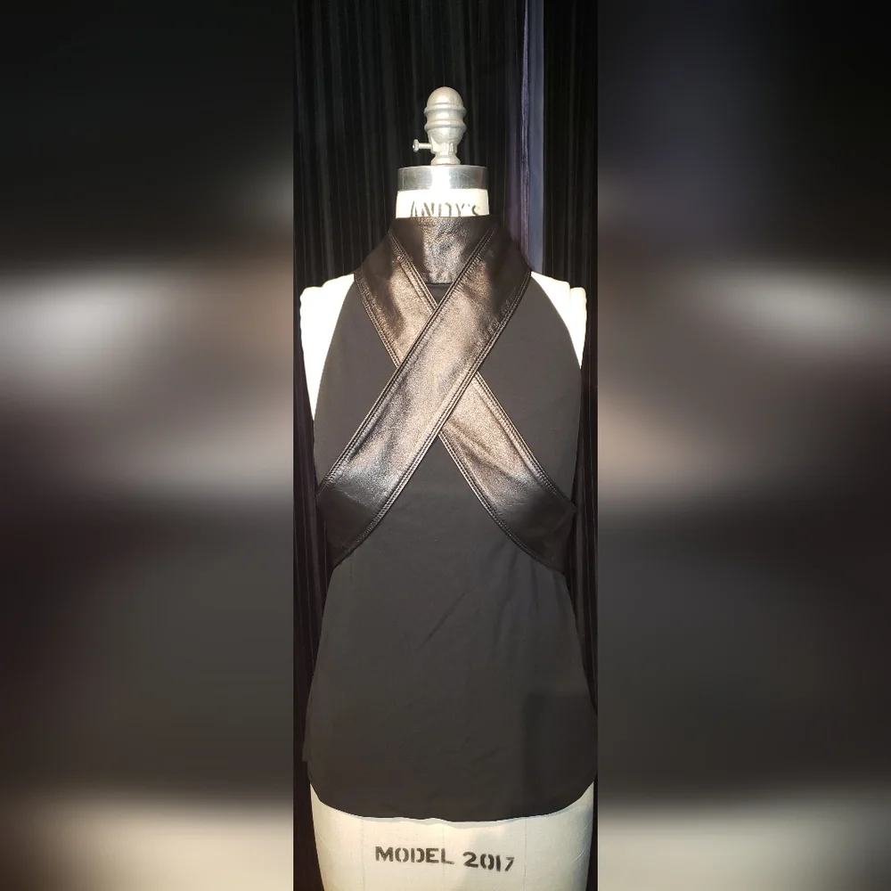 Tom Ford Gucci 100% viscose 100% lambskin leather Black razor tank top Bow 40 - Picture 3 of 16